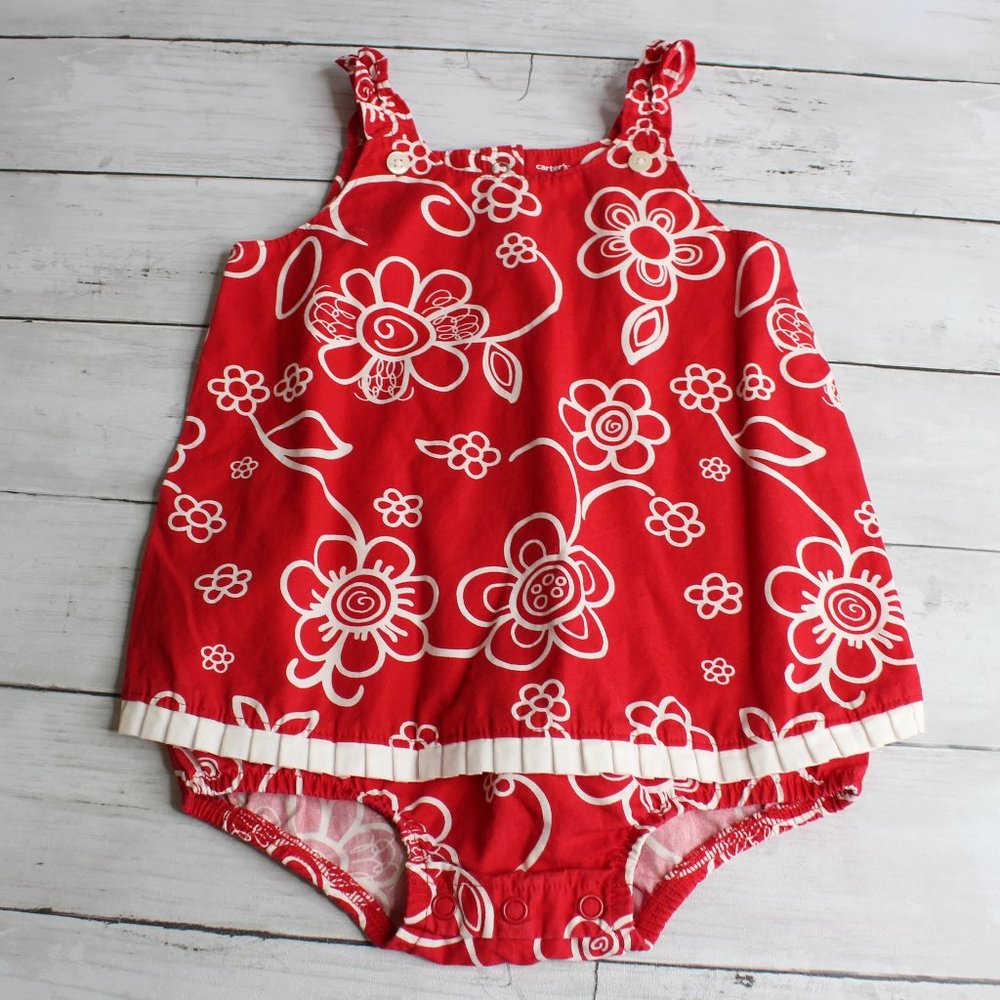 Carter's Vintage Baby Girl's Bubble Romper Dress Size 18 Months Red White
